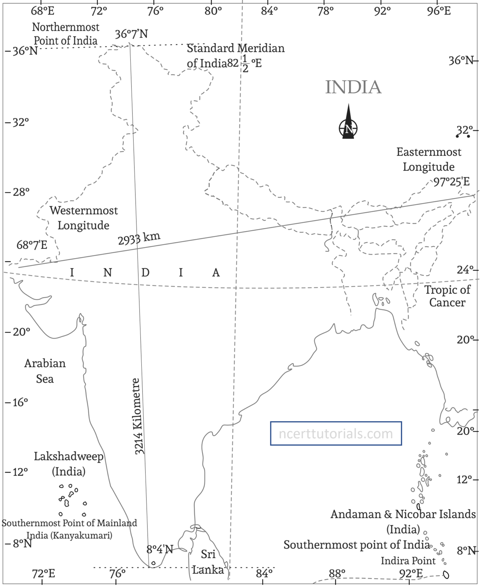 India-Size and Location Map Work Class 9 Geography – Sirji Tutorials