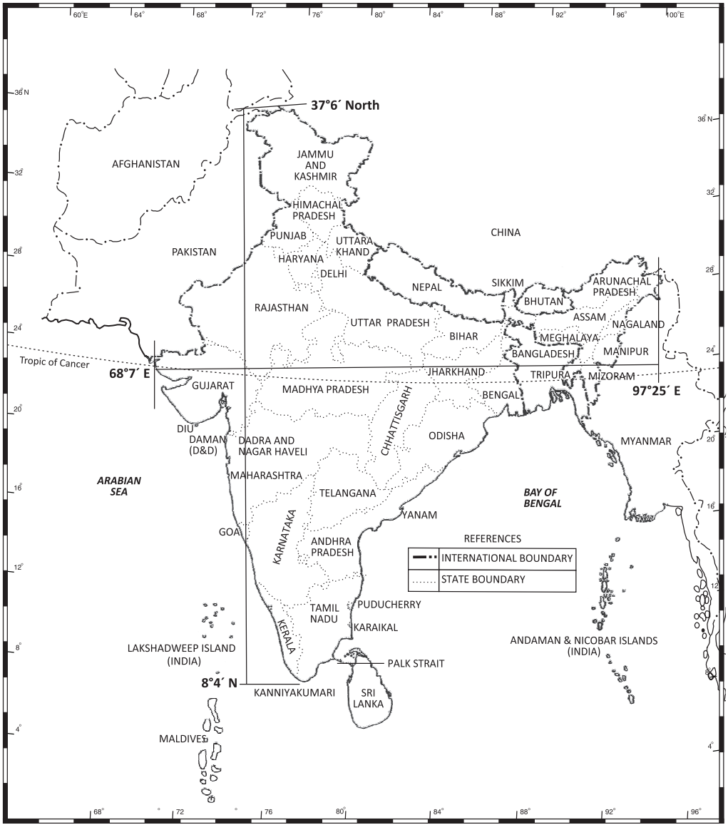 India-Size and Location Map Work Class 9 Geography – Sirji Tutorials