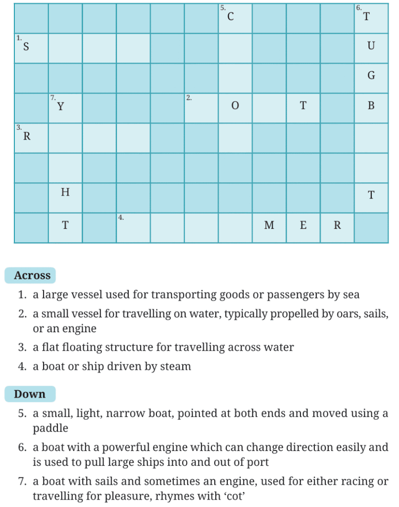 Class 7 Book Poorvi Ch. The day the river spoke. Cross Puzzle