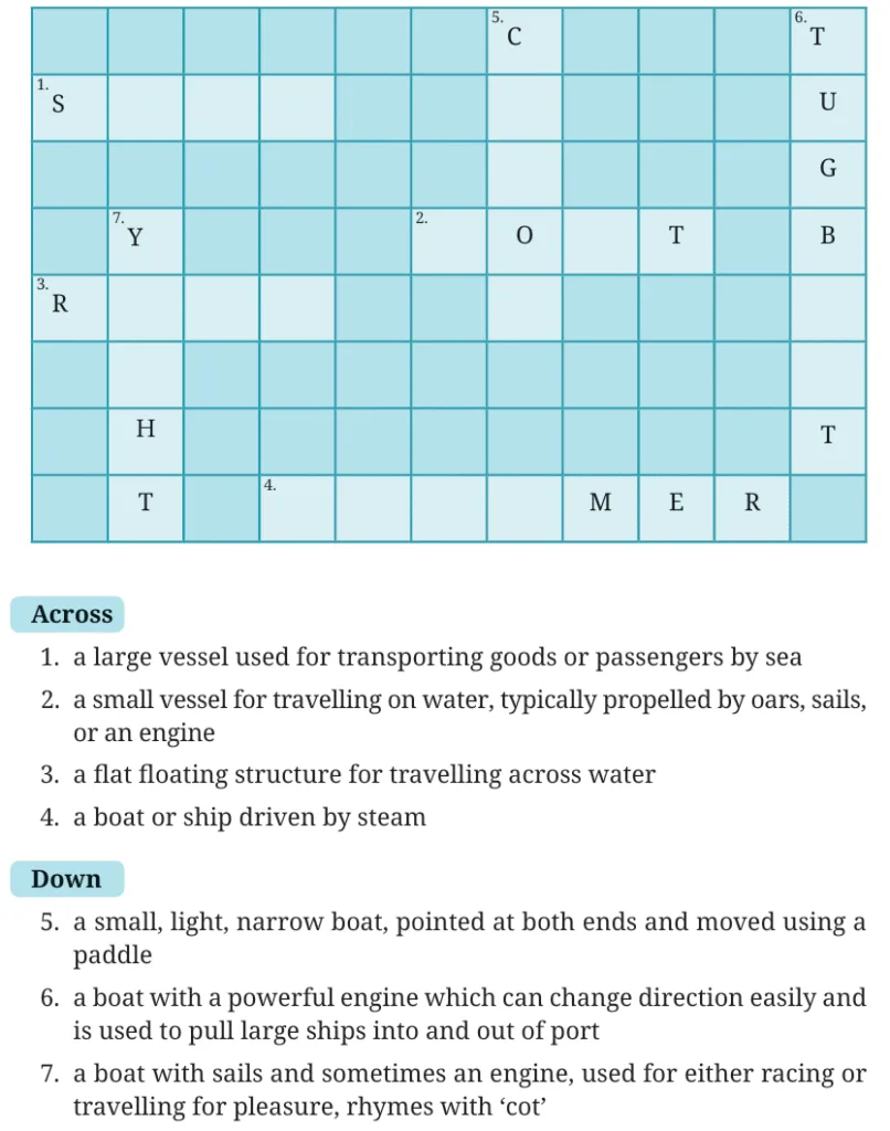 Class 7 Book Poorvi Ch. The day the river spoke. Cross Puzzle