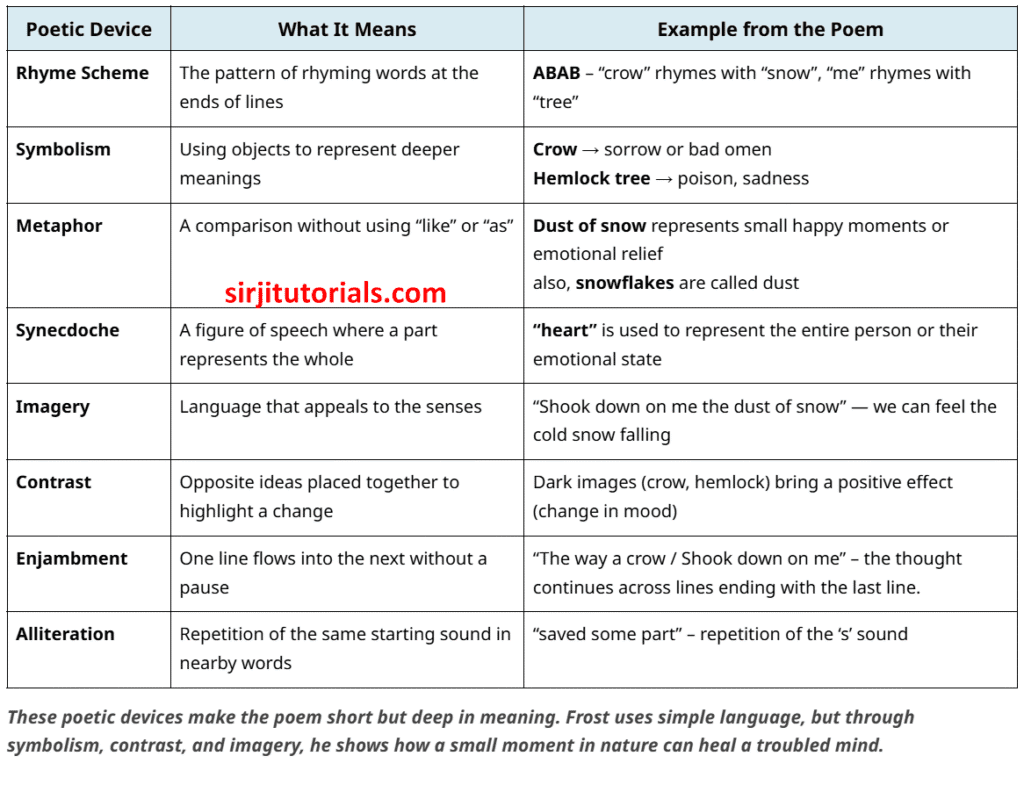 Literary Devices in the Poem 'Dust of Snow"