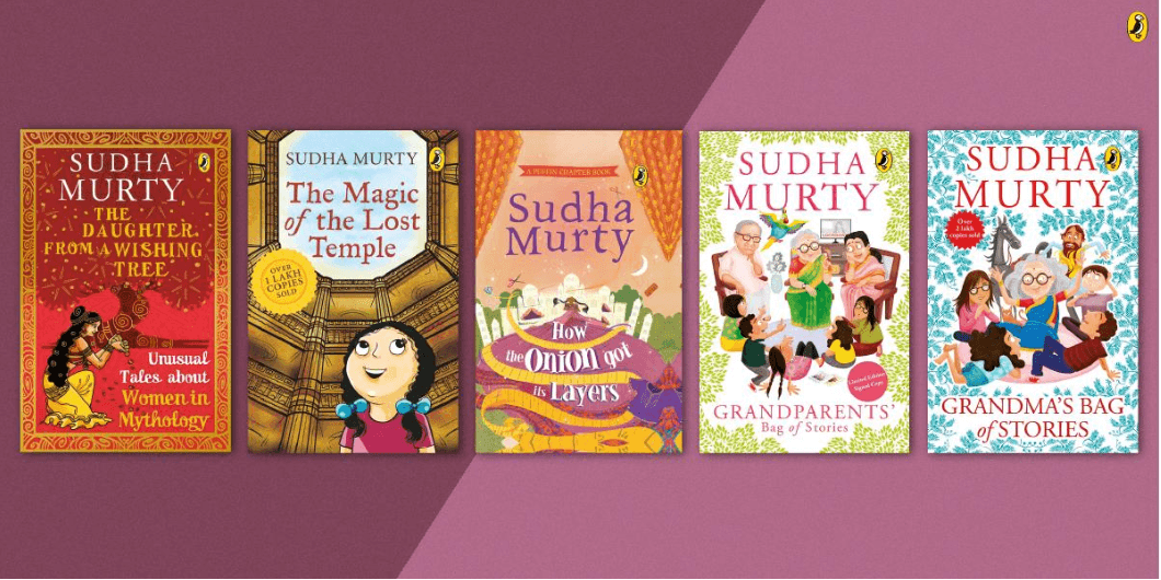 shows images of a few books written by Sudha Murty Penguin publication image showing some books written by Sudha Murty