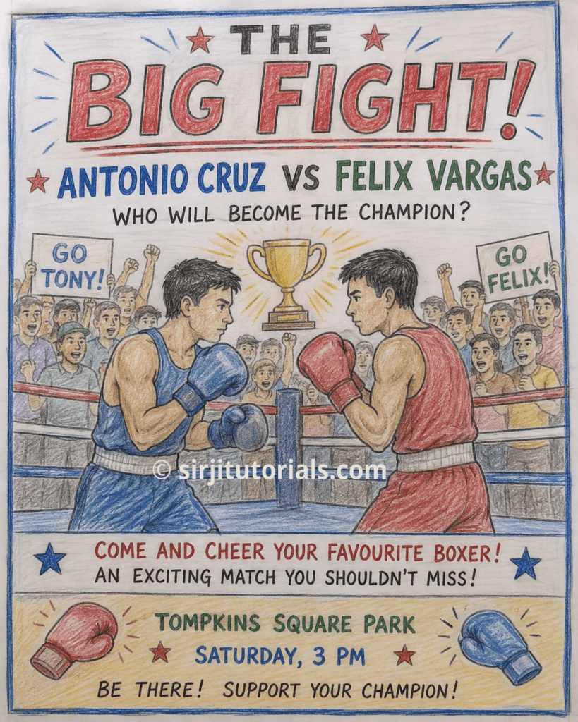 Class 7 Gul Mohar Book Chapter 'The Fight' solutions to Activity 1 with a poster